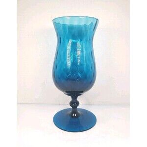 Vintage Blue Empoli Diamond Optic Quilted Vase Italian Art Glass Compote MCM